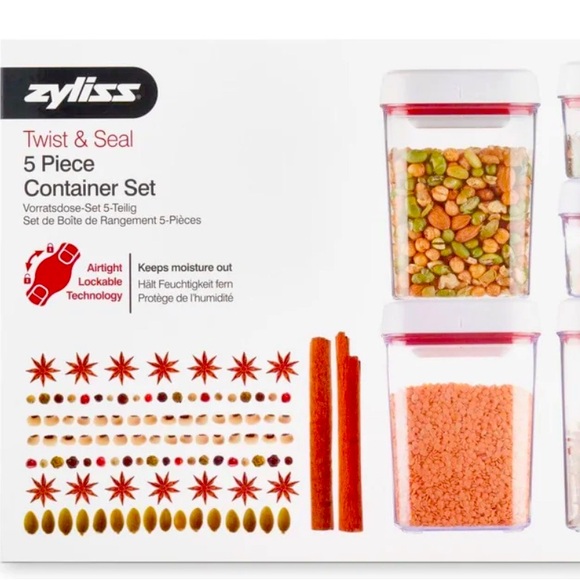 NIB Zyliss Twist & Seal 5-Piece Storage Container Set with lockable technology.